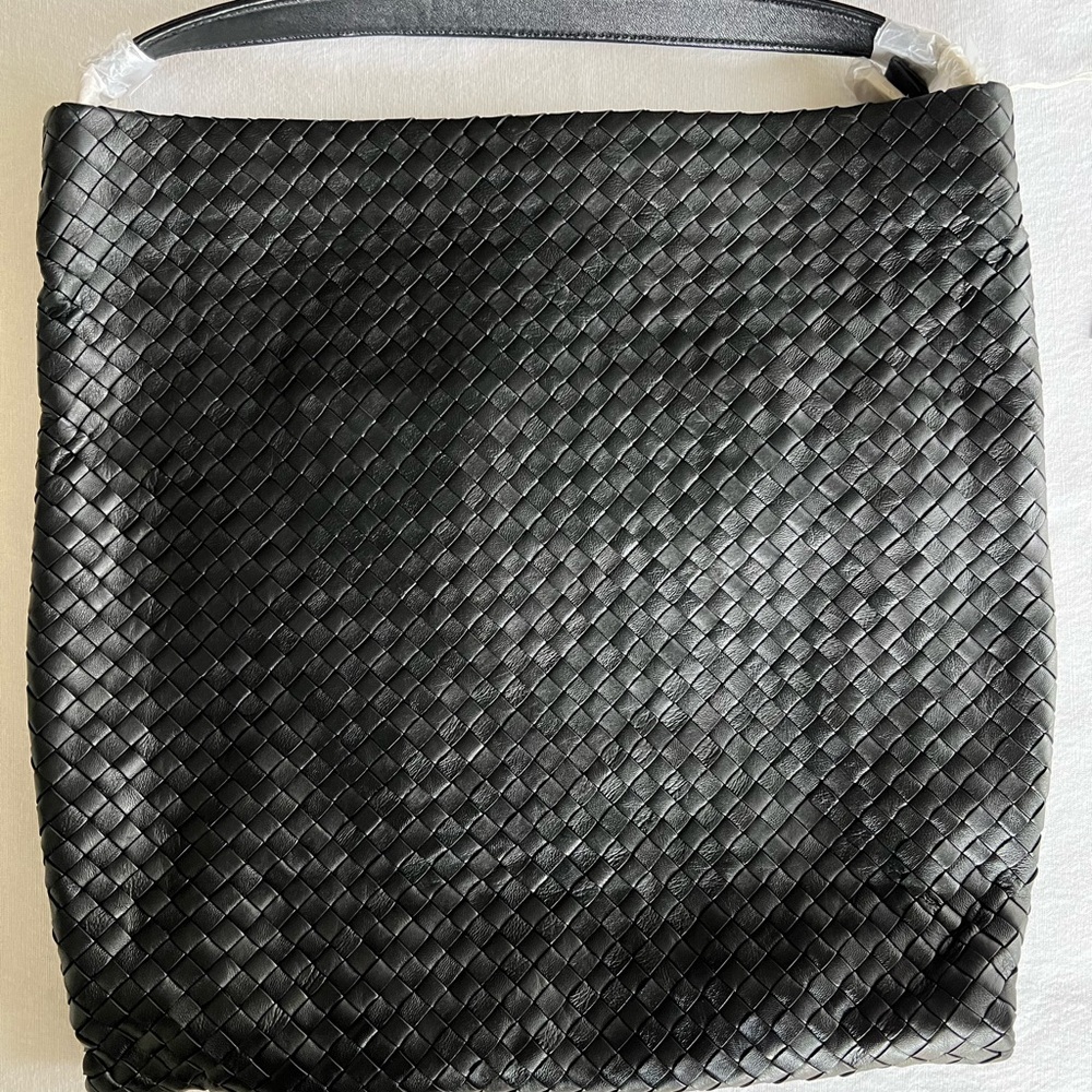 Christopher Kon Leather Ellena Woven Black Hobo Shoulder Tote Bag. NWT